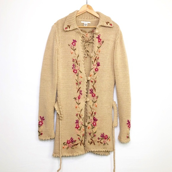 Sleeping on snow by Anthropologie merino wool embroidered cardigan - Picture 1 of 9
